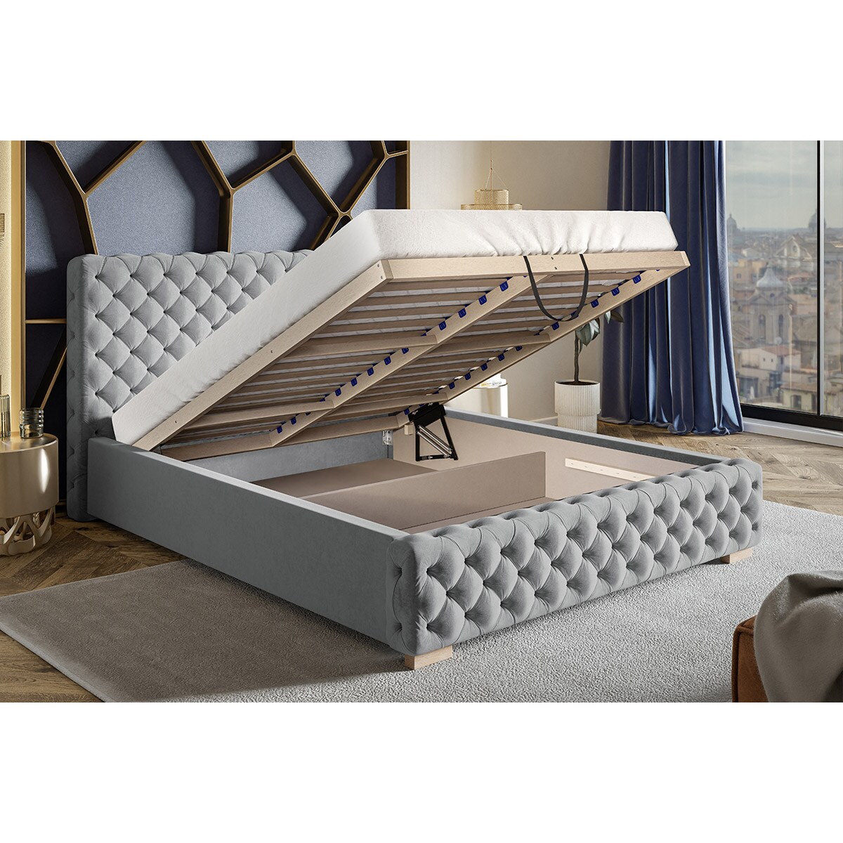 Łóżko sypialniane w stylu glamour z pojemnikiem 180x200 BEN 12- czarne