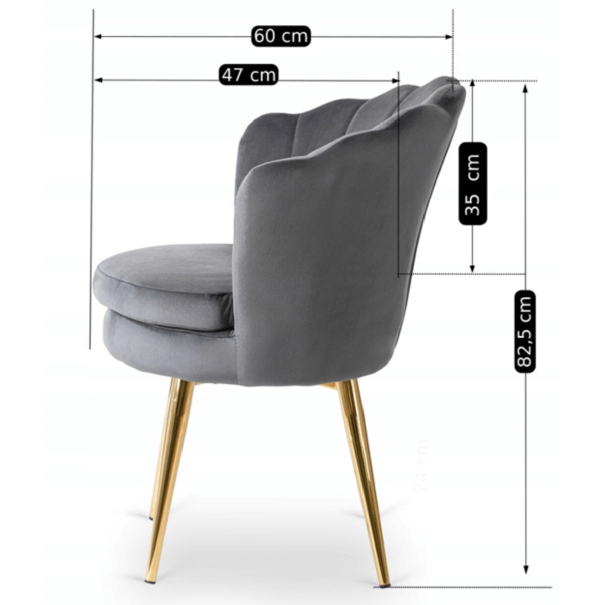 Krzesło Tapicerowane Welurowe Do Jadalni Salonu Glamour VIOLA Szare