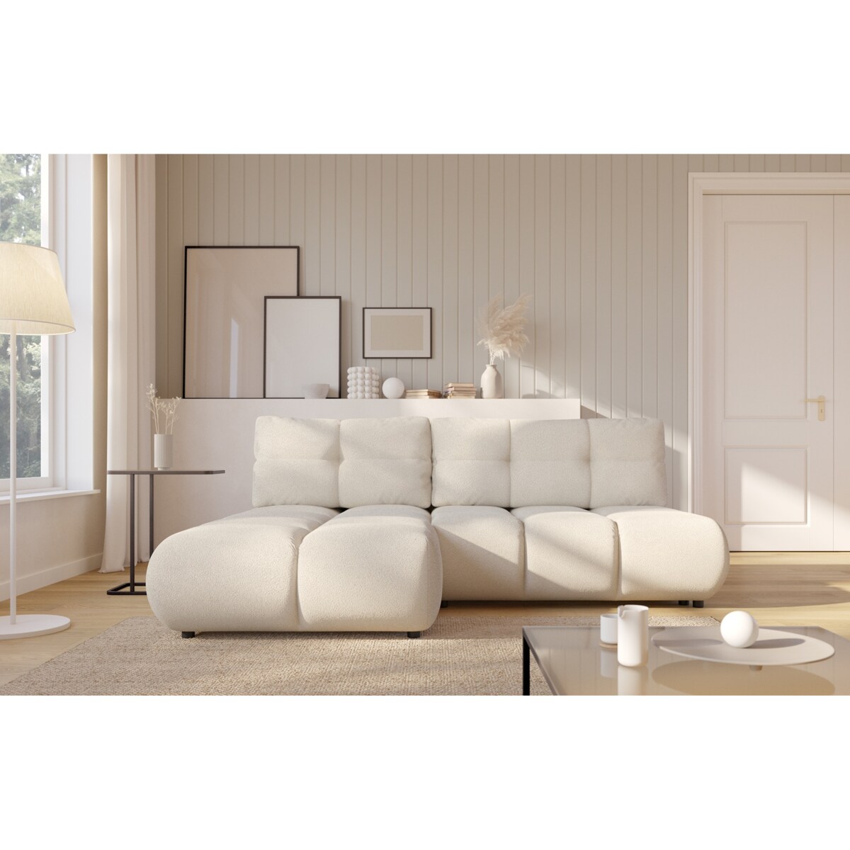 Pikowany Narożnik MILA rozkładany bez boczków lewy śmietankowy