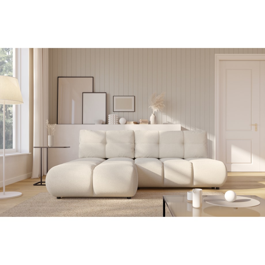 Pikowany Narożnik MILA rozkładany bez boczków lewy śmietankowy