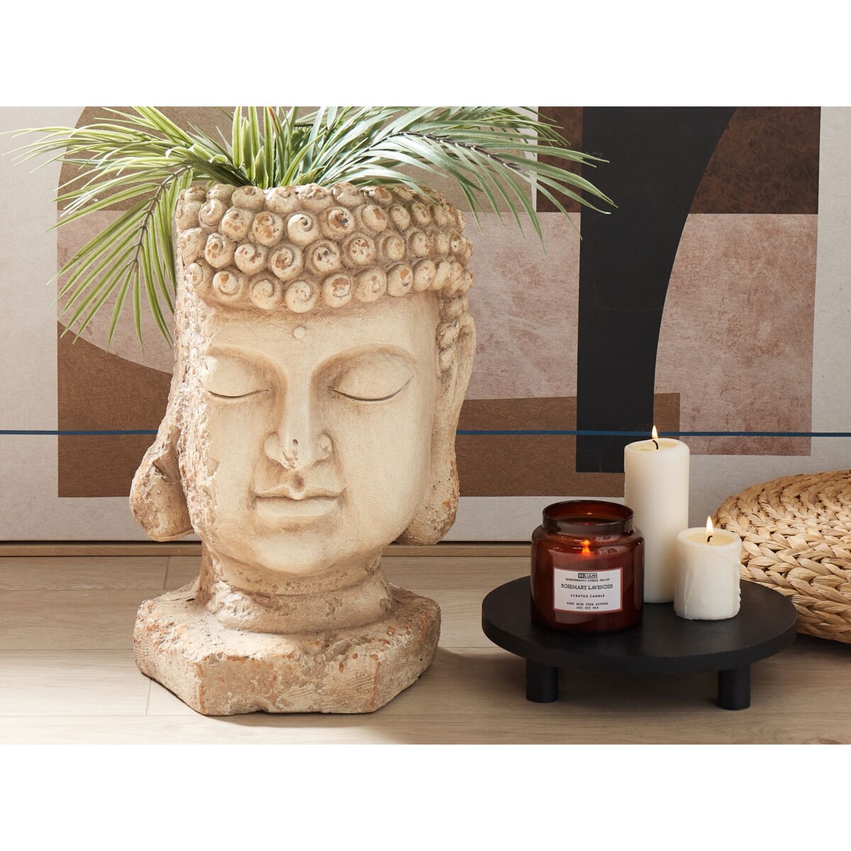 Doniczka w kształcie głowy Buddy piaskowa BUTOMUS