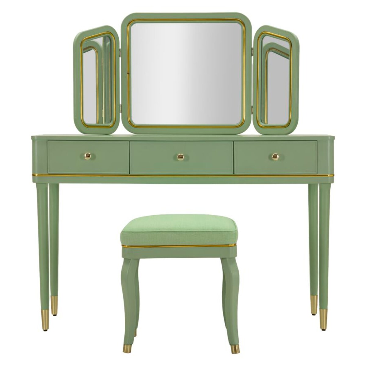 Toaletka Camille Dressin, zestaw 3 szt., 120 x 37 x 79 cm, konsola do makijażu, zielony, złoty, Mauro Ferretti