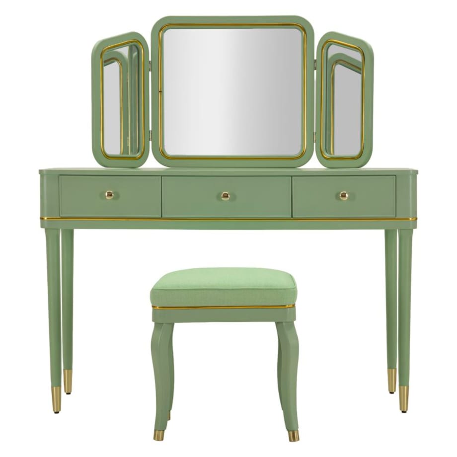 Toaletka Camille Dressin, zestaw 3 szt., 120 x 37 x 79 cm, konsola do makijażu, zielony, złoty, Mauro Ferretti