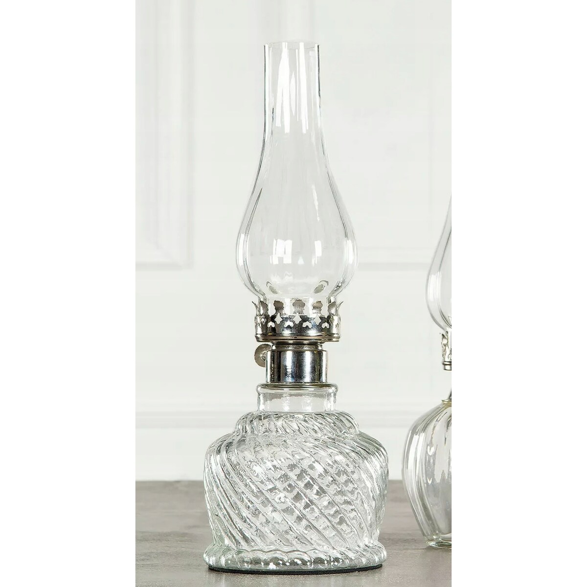 ŚWIECZNIK TEALIGHT SKANDYNAWSKI lampa naftowa szklany przezroczysty 34cm