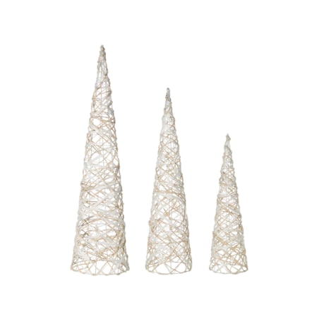 Zestaw 3 dekoracji świątecznych TUELSO Choinka 60/80/100 cm Biały/ złoty
