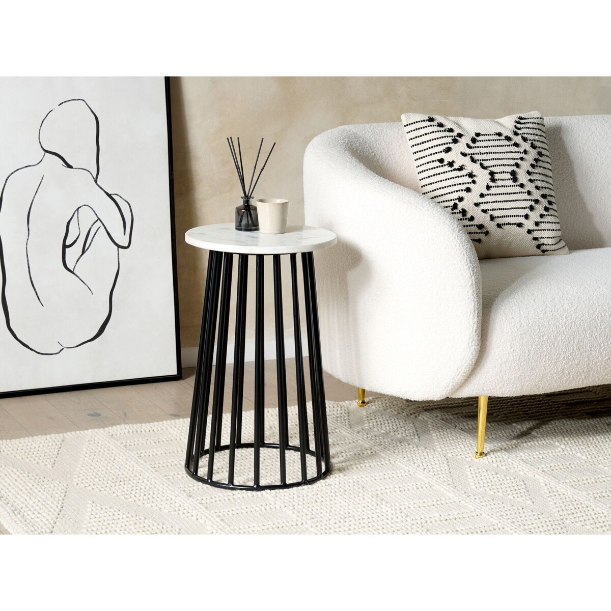 Stolik pomocniczy biały marmur z czarnym TAREE