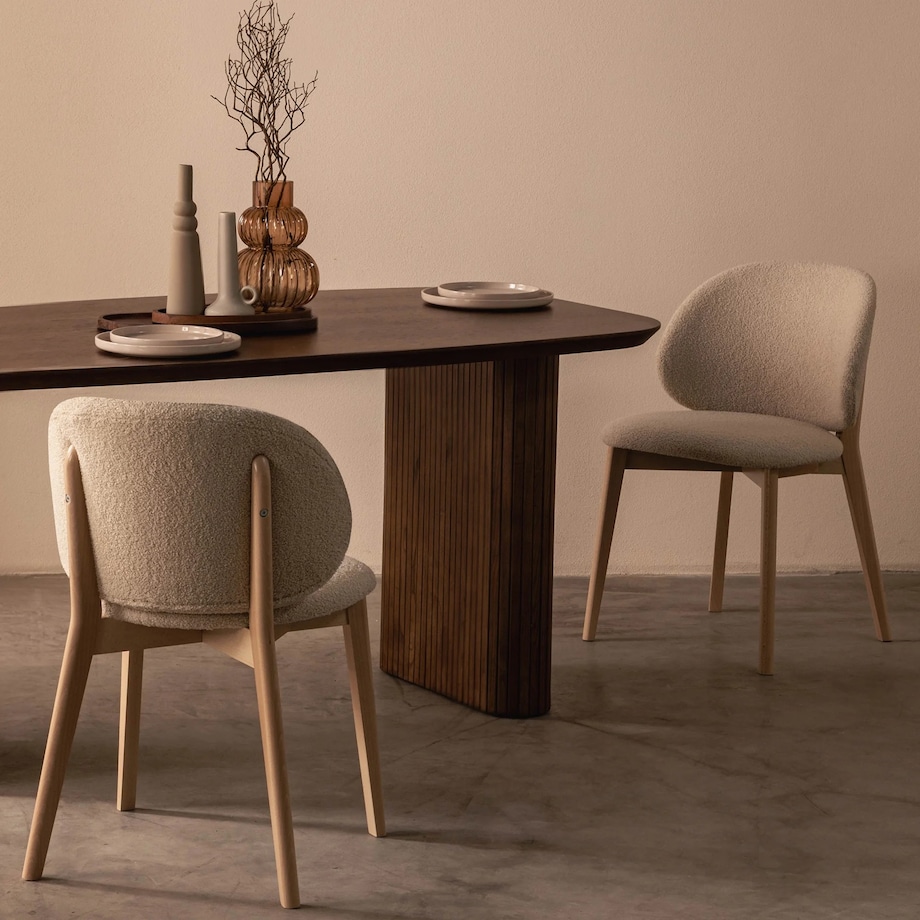 Krzesło SELMA - VIII jasnobeżowe/buk/boucle 79x48x48 cm