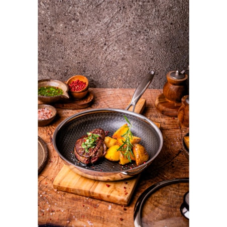 Profesjonalna patelnia ceramiczna Kanso 24 cm z pokrywką Plaster miodu Na indukcje Na gaz Nierdzewna