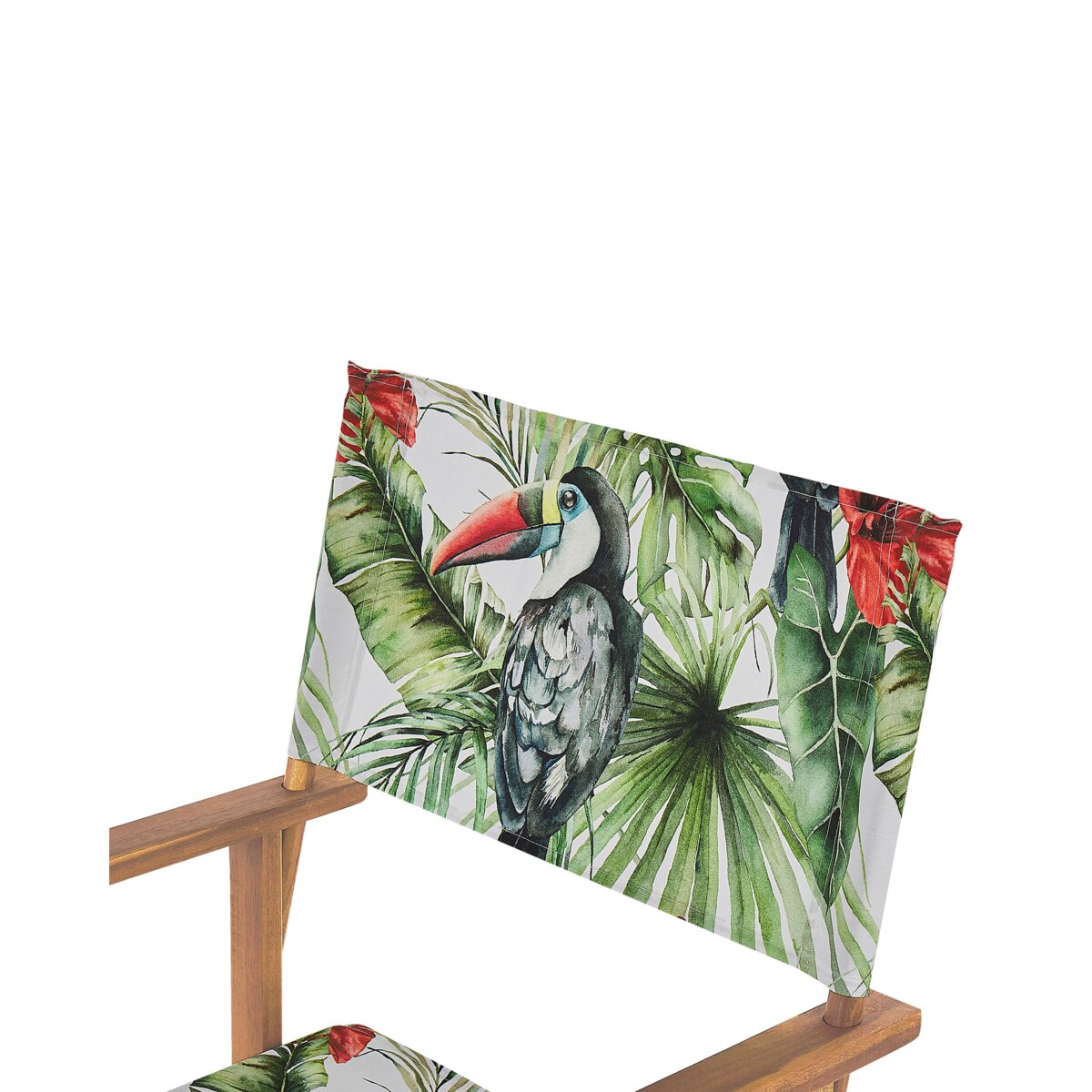 Zestaw 2 krzeseł ogrodowych akacjowy jasne drewno z białym / wzór w tukany CINE