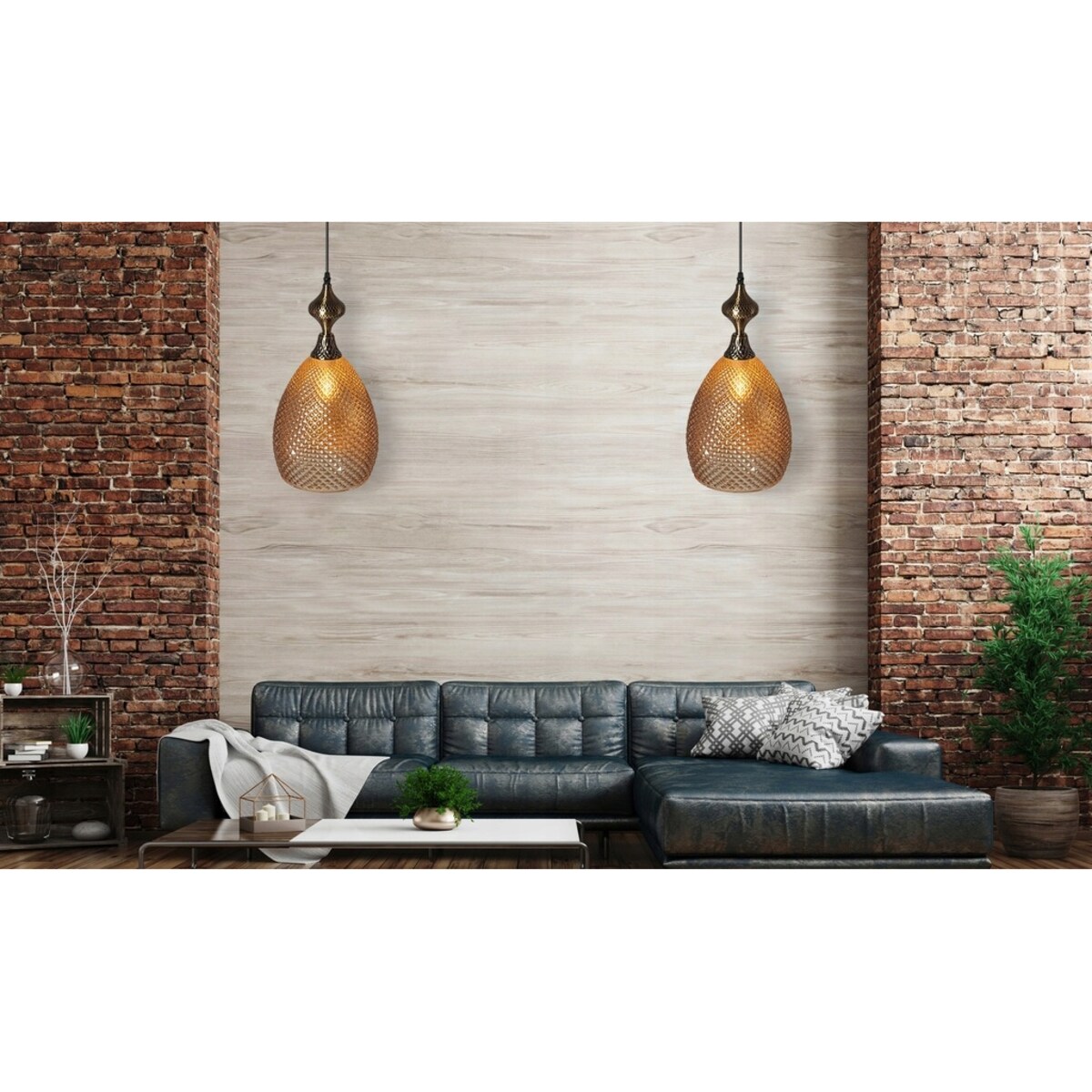 Lampa Sufitowa Wisząca Szklana Amber Bursztynowa