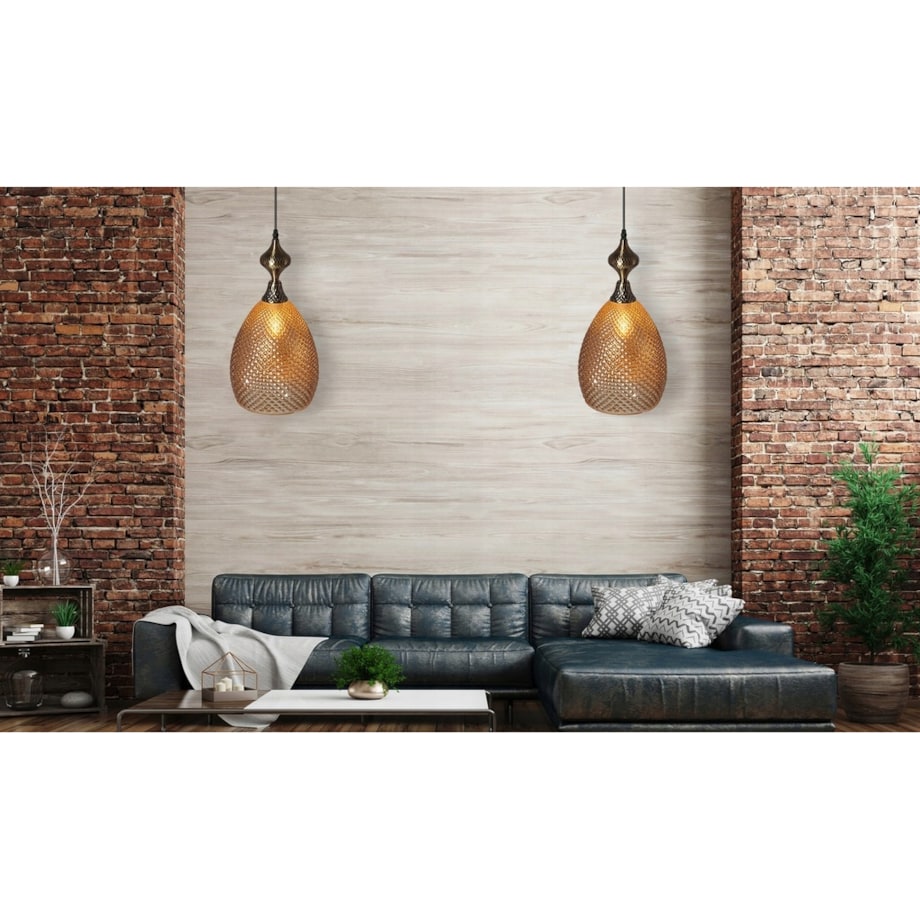Lampa Sufitowa Wisząca Szklana Amber Bursztynowa