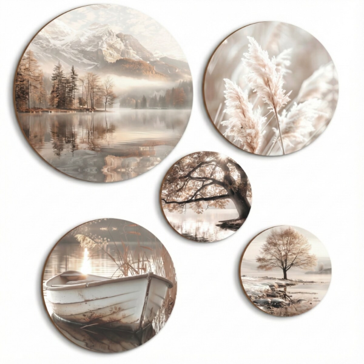 Obrazy Okrągłe na ścianę Beżowy Zestaw do pokoju salonu sypialni Boho