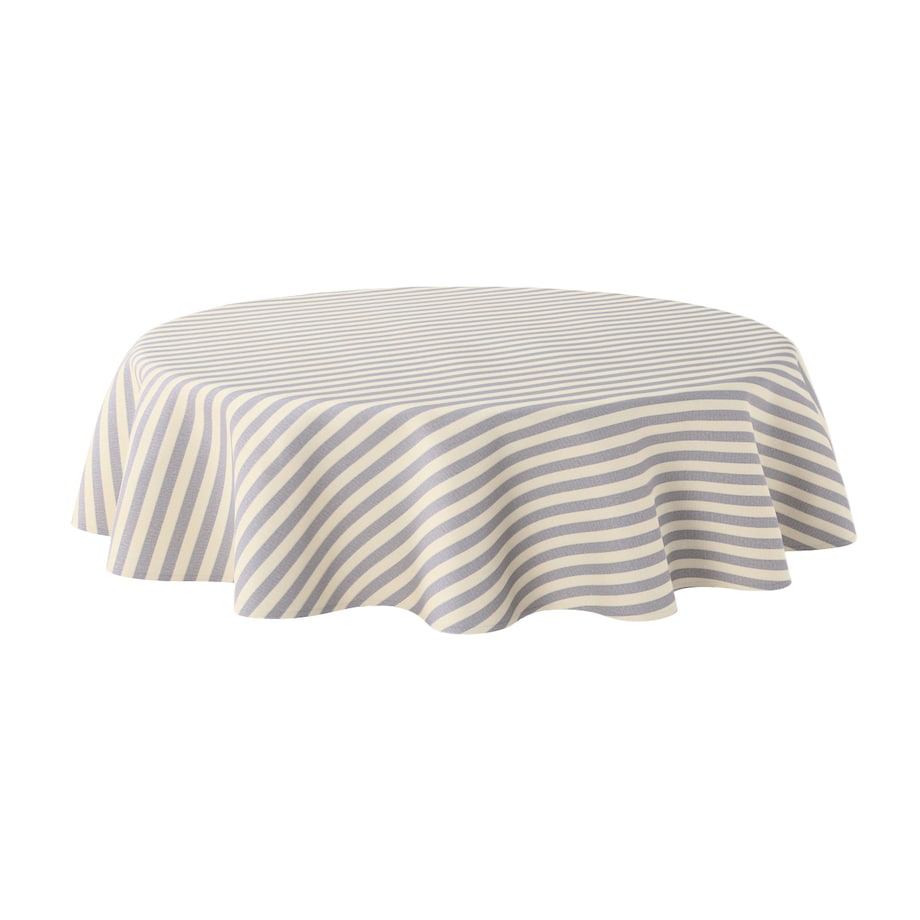 Obrus okrągły 130 x 130 cm granatowo-białe pasy (1,5cm)