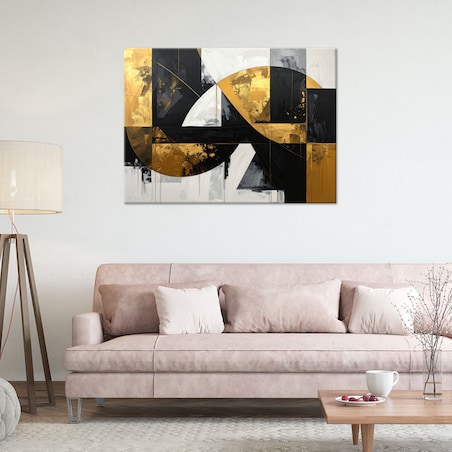 Obraz do salonu sypialni biura loftu, Abstrakcja kształty czarny złoty