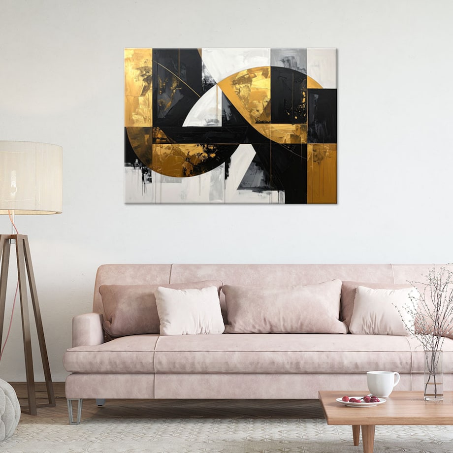 Obraz do salonu sypialni biura loftu, Abstrakcja kształty czarny złoty