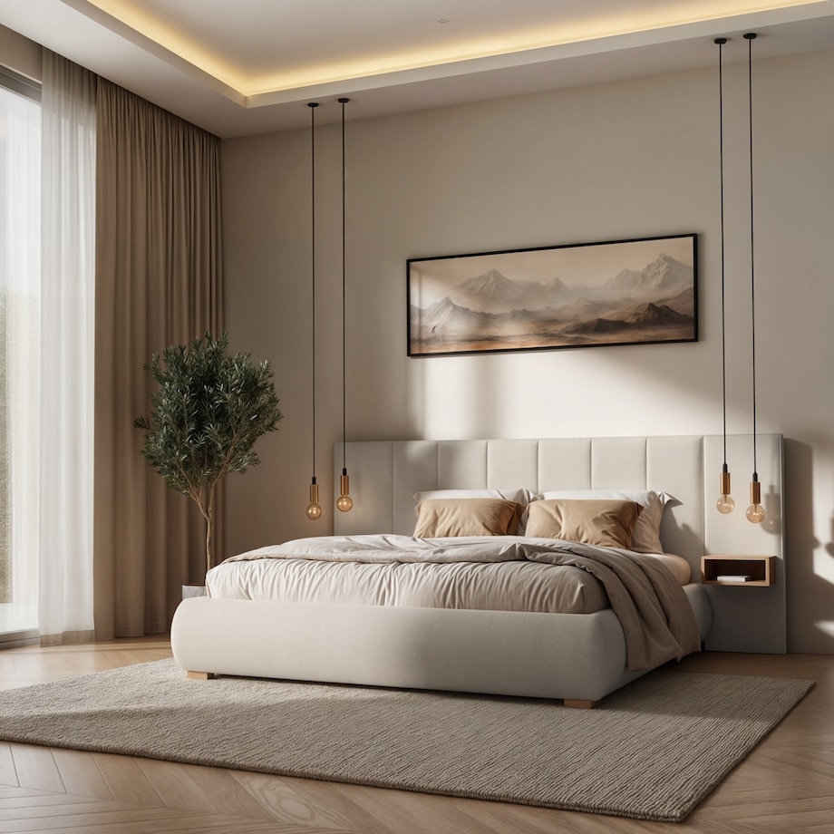 Mesonica Łóżko Fioro, paski beżowe, 140x200