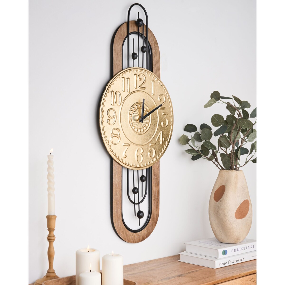 Zegar ścienny 36 x 83 cm złoty NOBELIUM