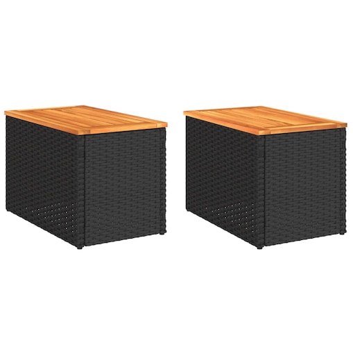 vidaXL Stoliki ogrodowe, 2 szt, czarne, 55x34x37cm, rattan PE i drewno