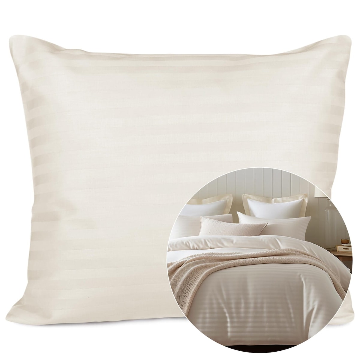 Poszewka satyna bawełniana 70x80 Cizgili kolor krem