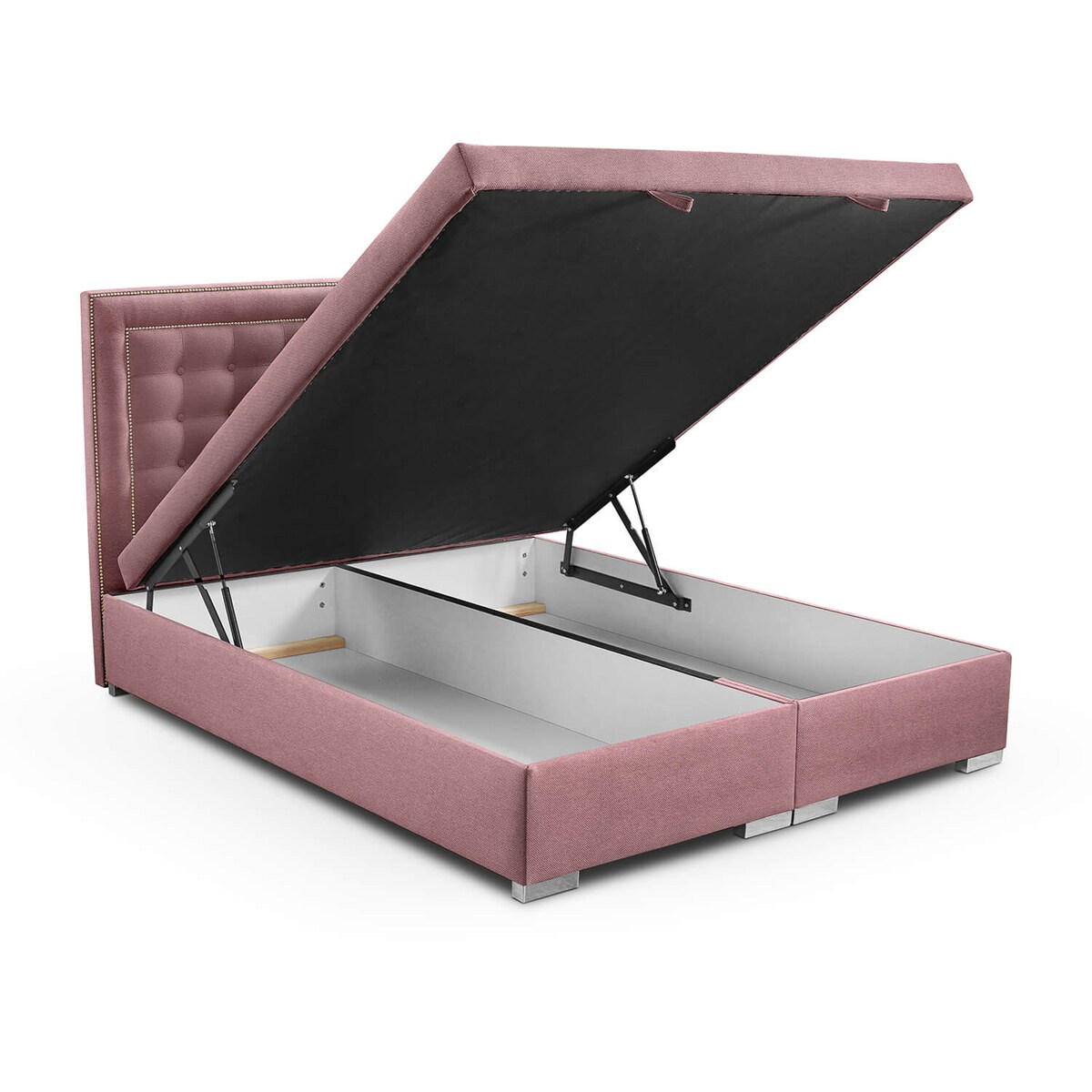 Łóżko tapicerowane BALFORD 200x200 z pojemnikiem, Różowy, tkanina Megan 355