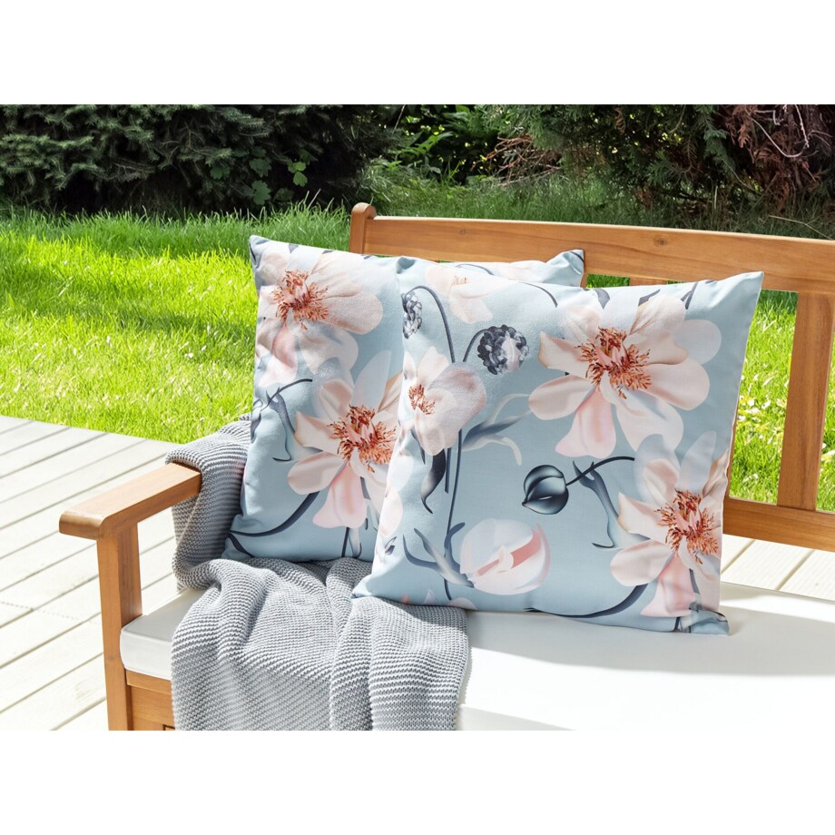 2 poduszki ogrodowe w kwiaty 45 x 45 cm niebieski APRICALE