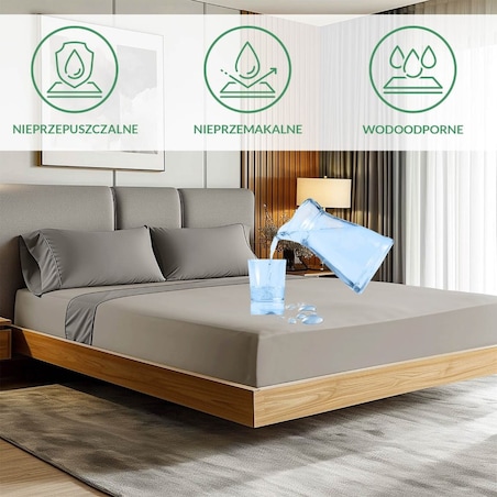 Prześcieradło ochronne wodoodporne z gumką 2w1, rozmiar 140x200 SG kolor popiel