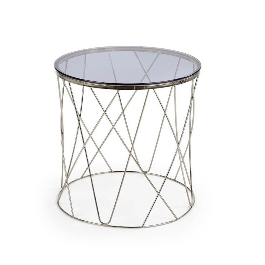 STOLIK KAWOWY Borda 55/55 cm SZKLANY BLAT srebrna podstawa