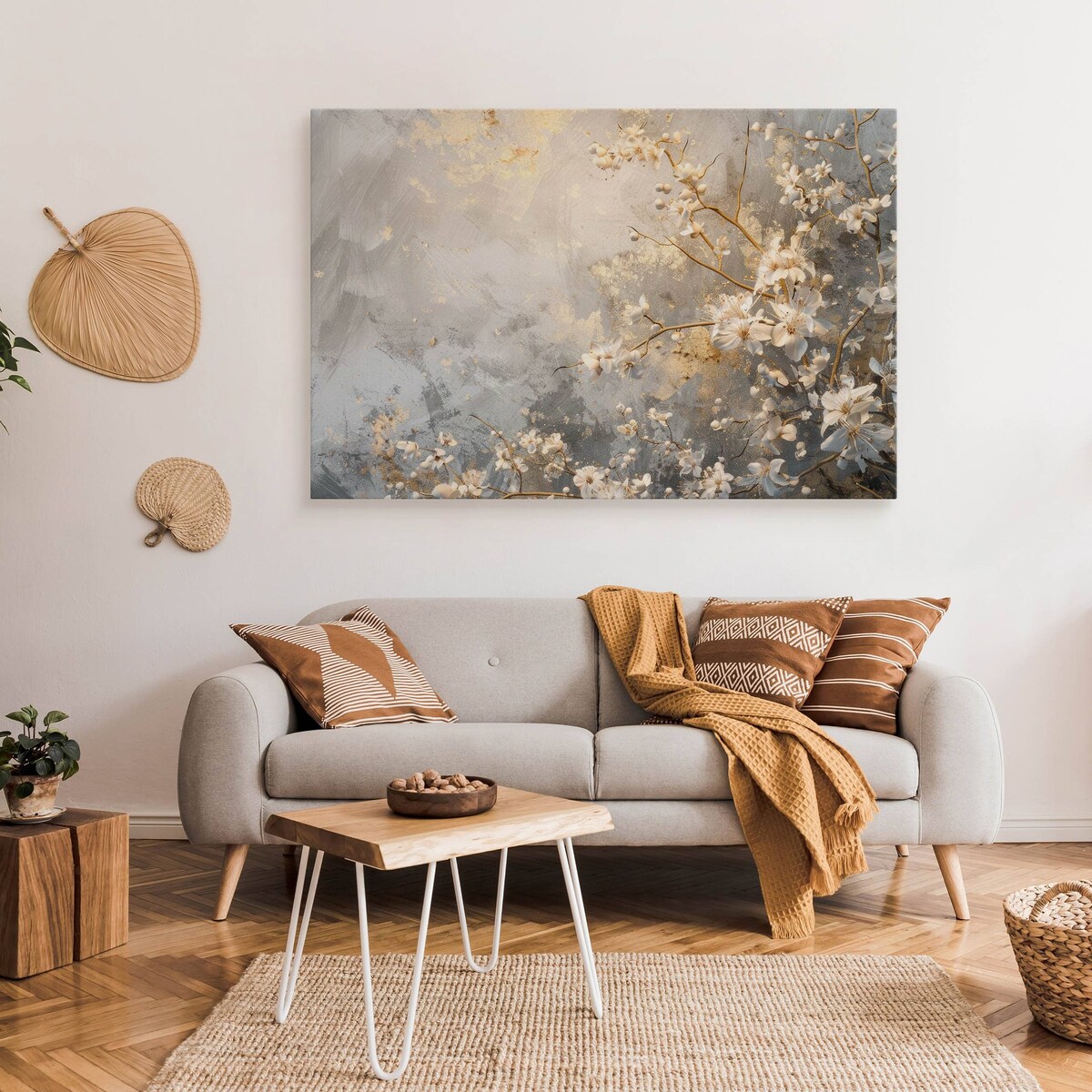 Obraz Canvas Do Salonu Sypialni Japońskie Kwiaty Abstrakcja Beton 70x50cm