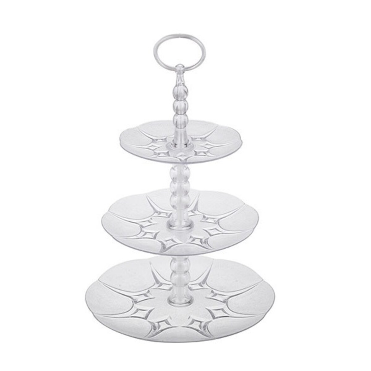 PATERA PLASTIKOWA TRZY PIĘTROWA NA CIASTA jedzenie owoce desery URODZINY