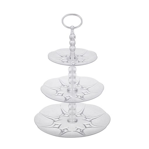 PATERA PLASTIKOWA TRZY PIĘTROWA NA CIASTA jedzenie owoce desery URODZINY