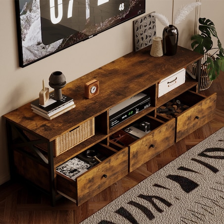 Szafka pod telewizor RTV 143 cm 3 szuflady loft vintage rustykalny brąz