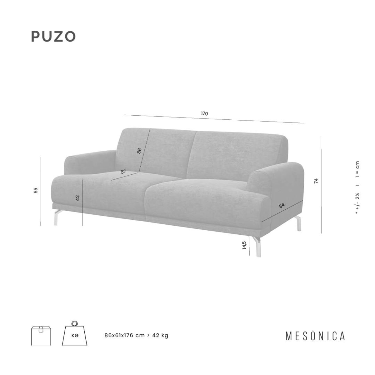 Sofa 2-osobowa Puzo - ciemnogranatowa