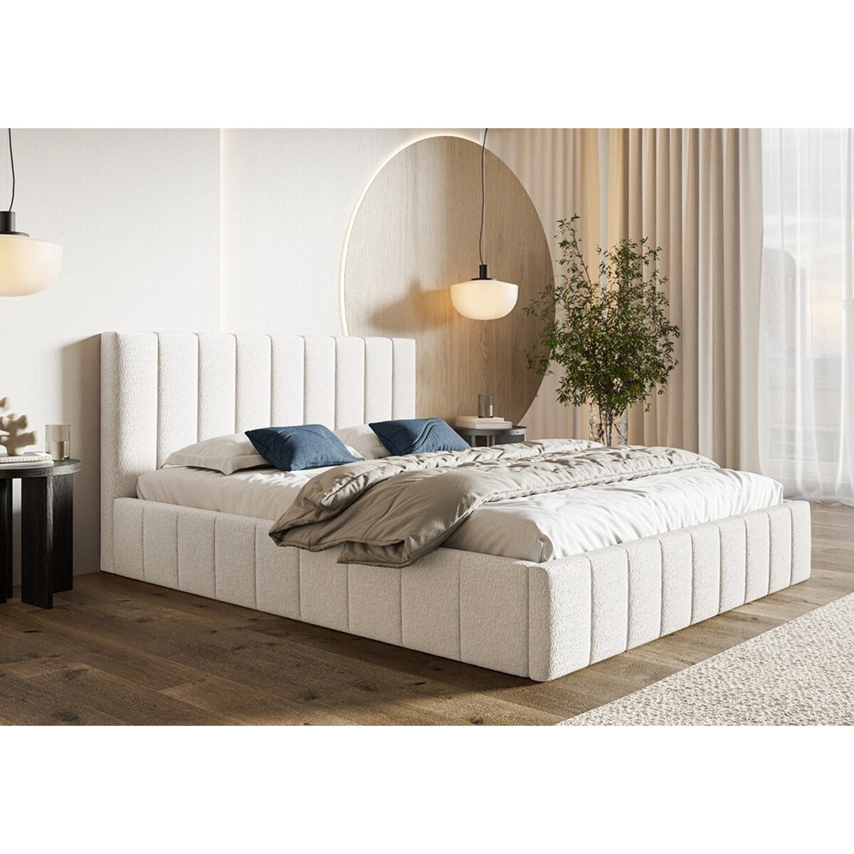 Łóżko tapicerowane 140x200 OLDO 10 z pojemnikiem, tkanina Catch Me1-mleczny