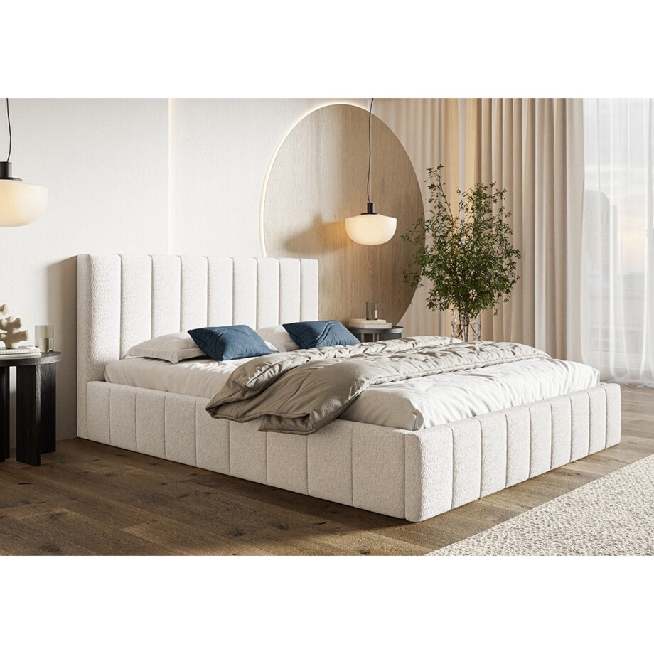 Łóżko tapicerowane 140x200 OLDO 10 z pojemnikiem, tkanina Catch Me1-mleczny