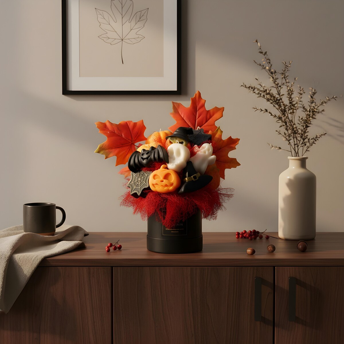 Świeca sojowa ZAPACHOWA świeczka HALLOWEEN dynia FLOWERBOX jesienna BUKIET