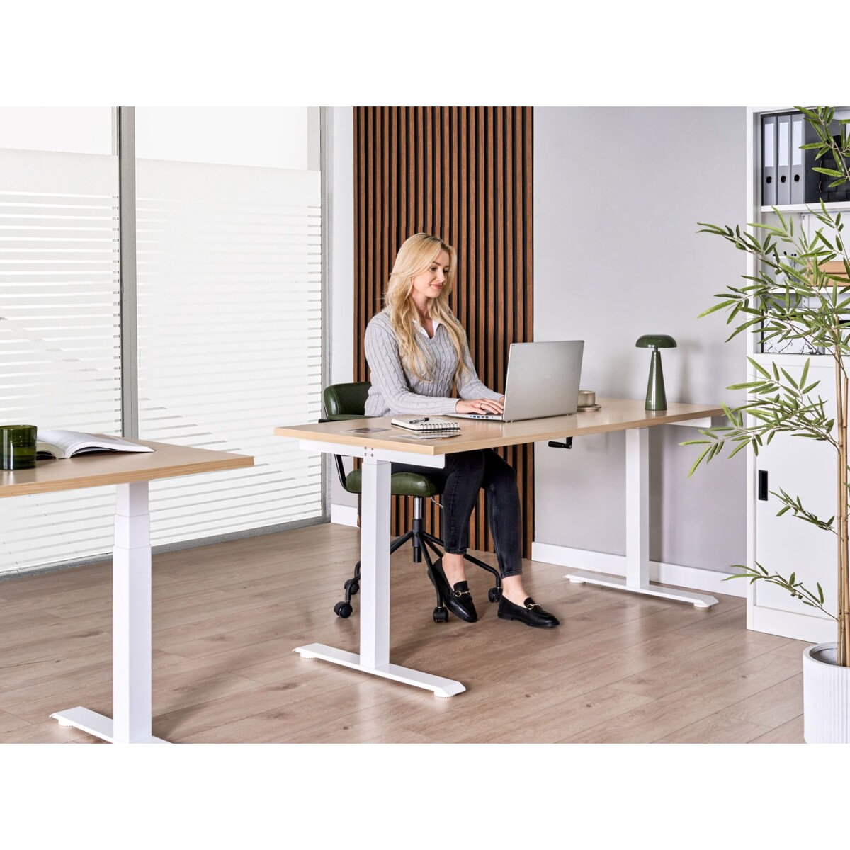 Biurko regulowane manualnie DESTINES 160 cm 72 cm Jasny brąz/ biały