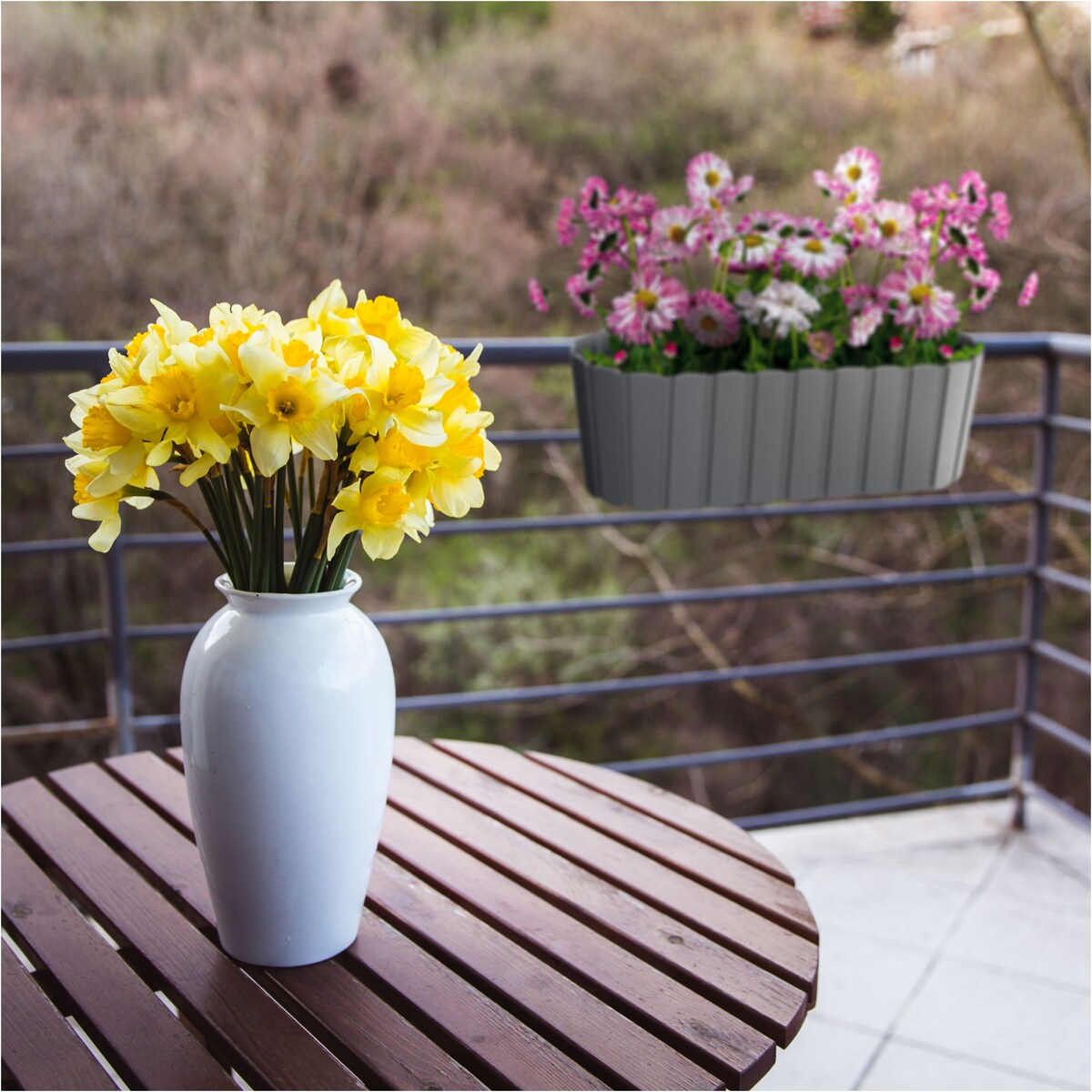 Skrzynka Balkonowa Donica Ogrodowa 38,3 Cm Do Powieszenia Szara