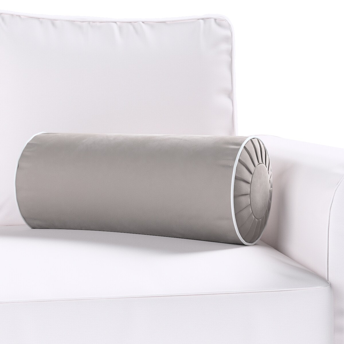 Poduszka wałek z zakładkami z lamówką, gołębi szary, Ø20 x 50 cm, Velvet