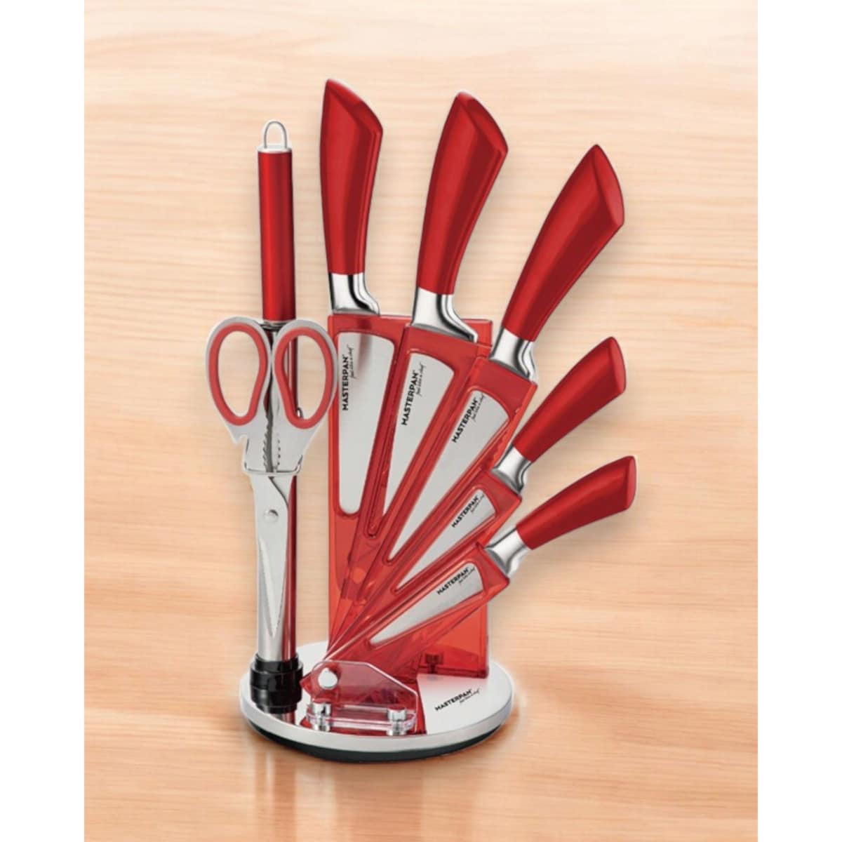 Zestaw Komplet Noży Kuchennych W Stojaku 8 Szt. Ostrzałka Nożyczki Ostre