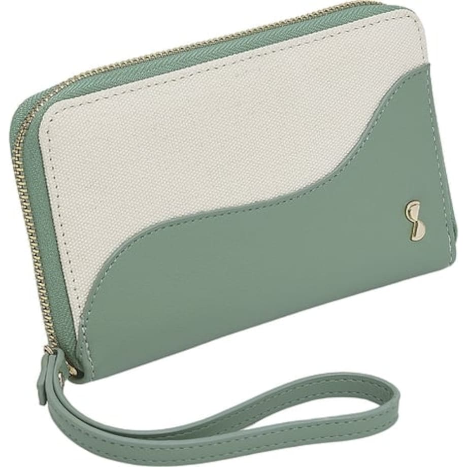 Portfel damski Stackers Wave kremowo-brzoskwiniowy z etui na karty i lusterkiem