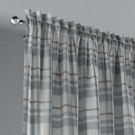 Zasłona na kanale z grzywką 1 szt. 130x260 kratka zielono-szary melanż