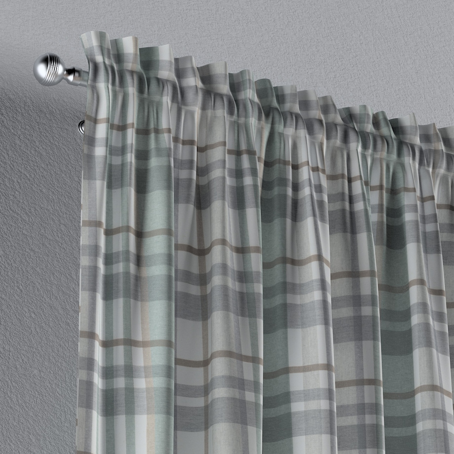 Zasłona na kanale z grzywką 1 szt. 130x260 kratka zielono-szary melanż