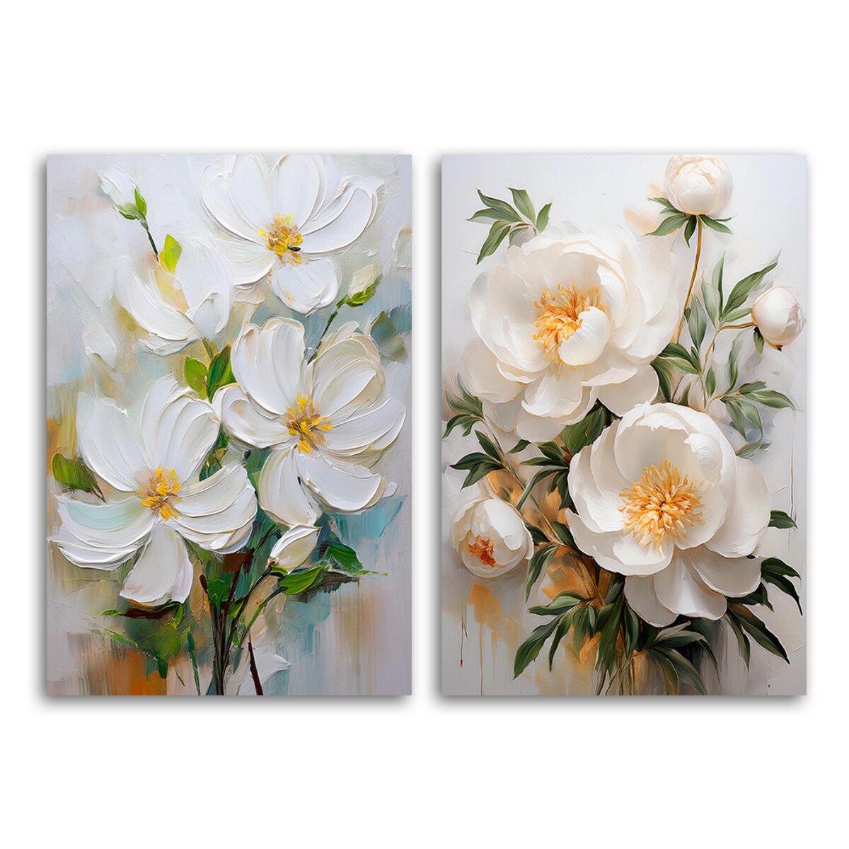 Zestaw 2 beżowych obrazów na płótnie cancas do salonu sypialni Kwiaty Piwonie jak malowane 140x100 (2x70x100)