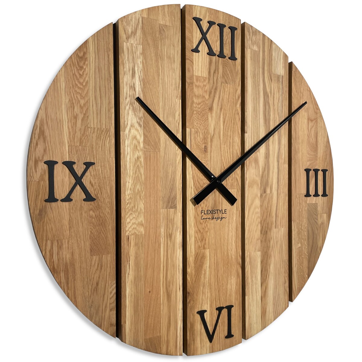 Duży zegar ścienny drewniany Solid Oak dębowy 80cm