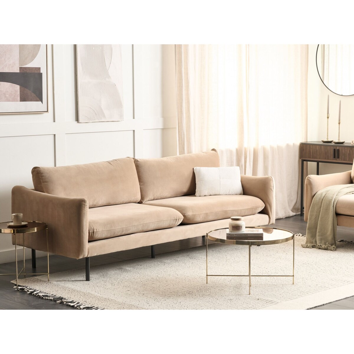 Sofa 3-osobowa welurowa beżowa VINTERBRO