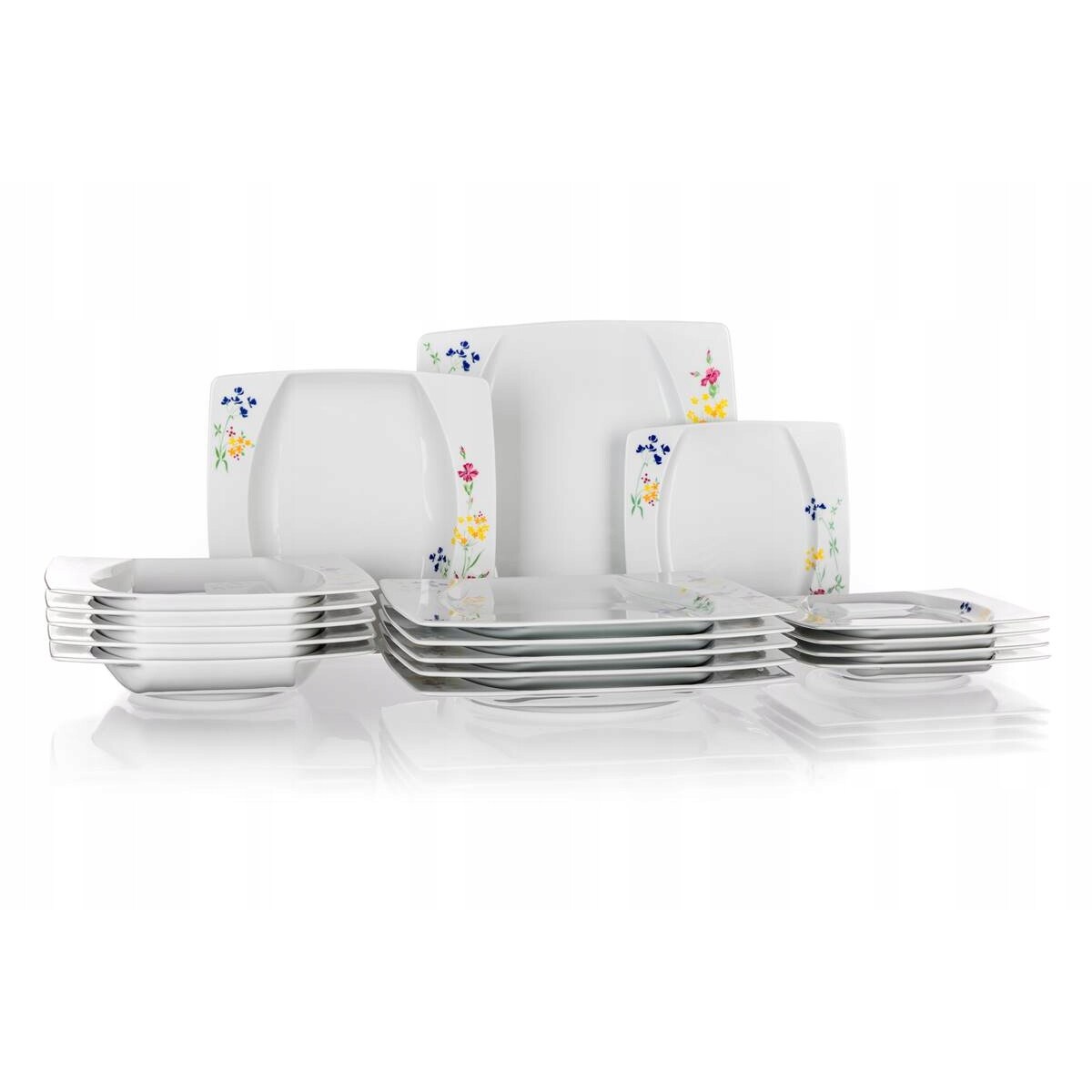 TALERZE KWADRATOWE czeska porcelana KWIATY KOMPLET OBIADOWE 6 osób jadalnia