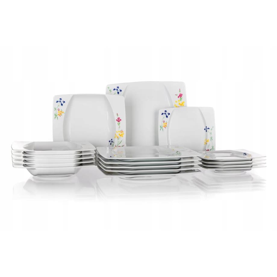 TALERZE KWADRATOWE czeska porcelana KWIATY KOMPLET OBIADOWE 6 osób jadalnia