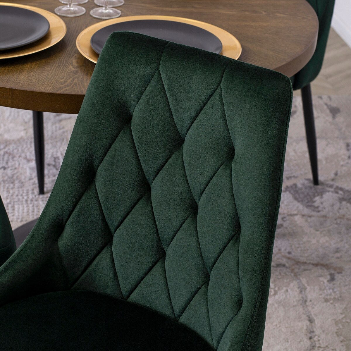 Krzesło Tapicerowane Welurowe Do Salonu Jadalni Zielone CORK