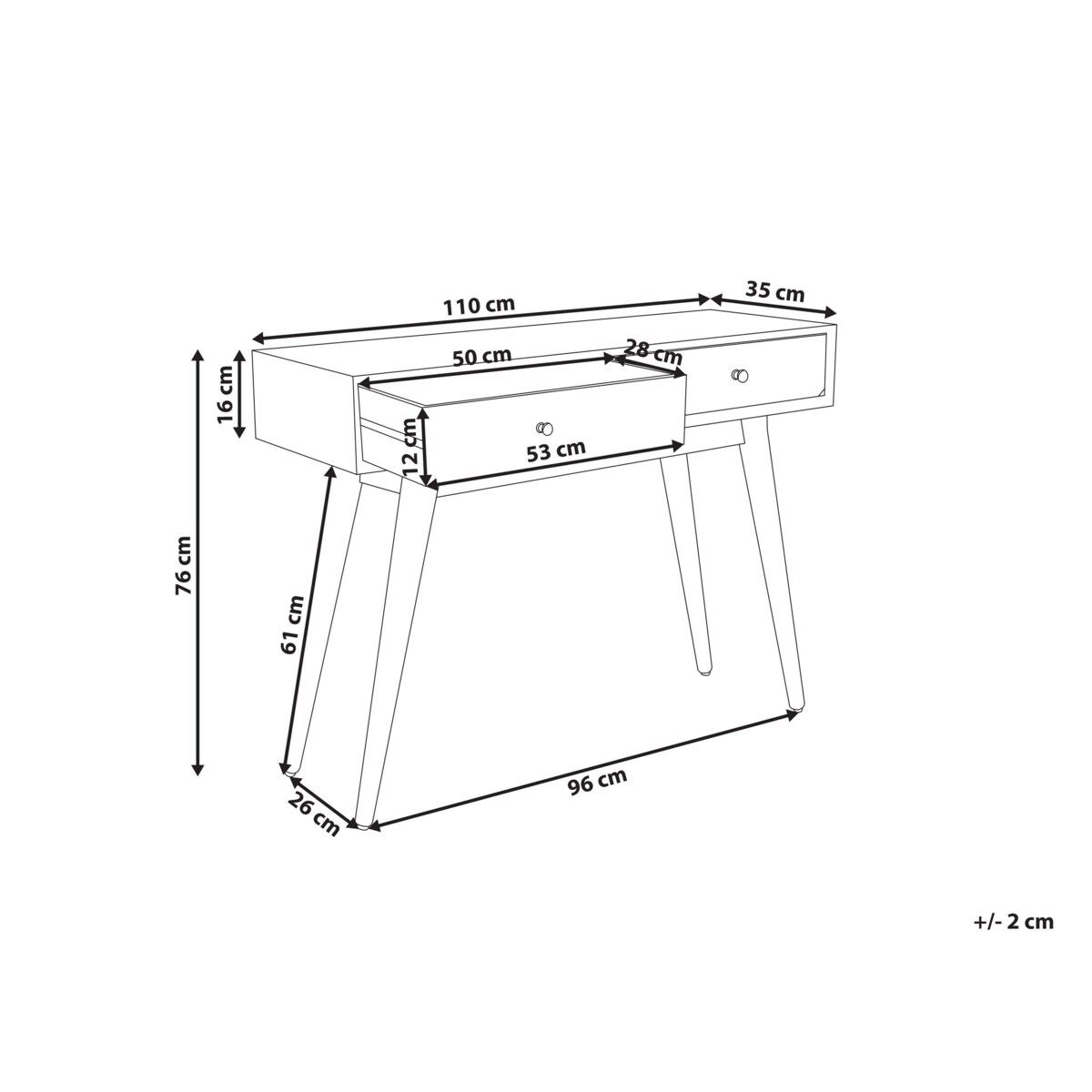 Konsola 2 szuflady z drewna akacjowego jasna FULTON