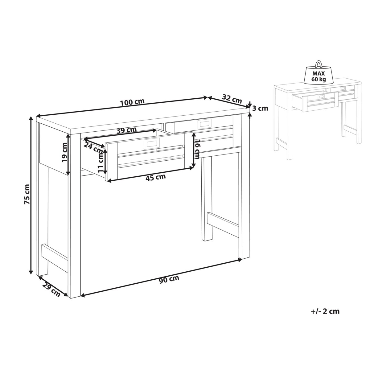Konsola 2 szuflady jasne drewno RANDA